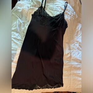 Shadow Line Vintage Lingerie Night Gown Slip Black Lace, Splitthigh Lace Sternum